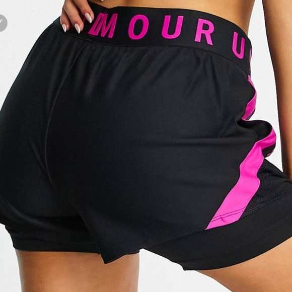 Under Armour Women's Black and Pink Athletic Shorts - Picture 2 of 3
